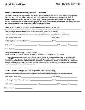 Adult Proxy Form for MyUHealthChart Access