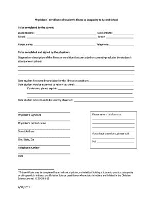 Physician’s Certificate of Student Illness