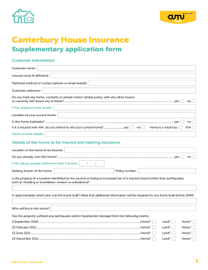 Canterbury House Insurance Supplementary Application Form