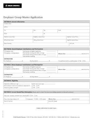 Delta Dental of Arizona Employer Group Master Application