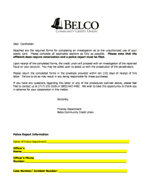 Credit Card Fraud Dispute Form