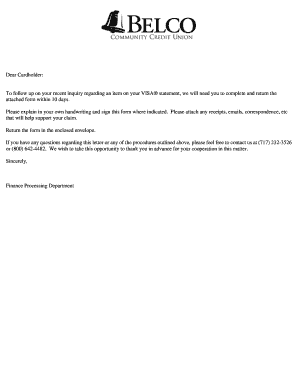 VISA Cardholder Dispute Form