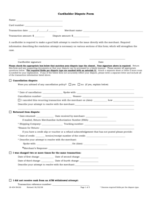 Cardholder Dispute Form