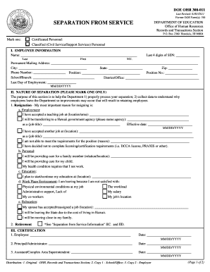 Department of Education Separation from Service Form