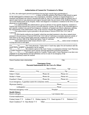 Authorization of Consent for Treatment of a Minor