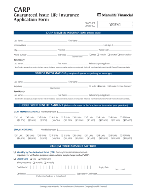 CARP Guaranteed Issue Life Insurance Application Form