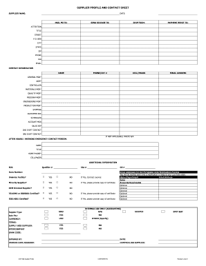 Supplier Profile and Contact Sheet