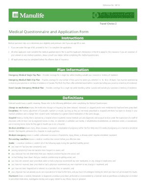 Medical Questionnaire and Application Form