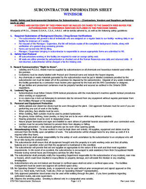 Subcontractor Information Sheet