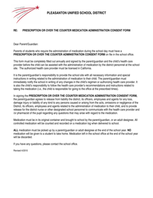 Prescription or Over the Counter Medication Administration Consent Form