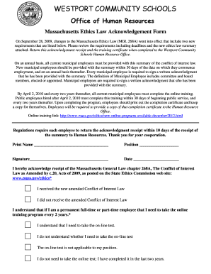 Massachusetts Ethics Law Acknowledgement Form