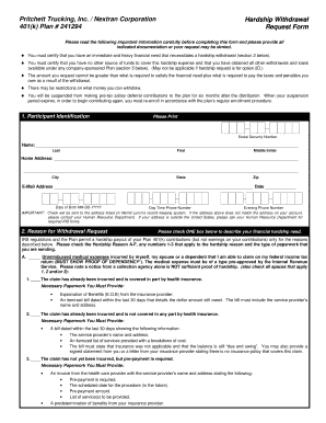 Pritchett Trucking 401(k) Hardship Withdrawal Request Form