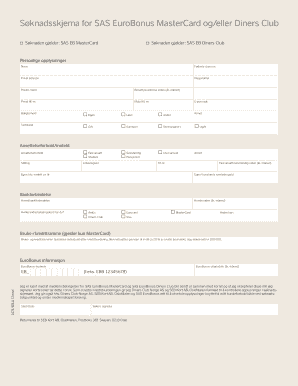 SAS EuroBonus MasterCard and Diners Club Application Form
