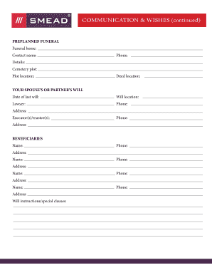 Preplanned Funeral and Will Information Form