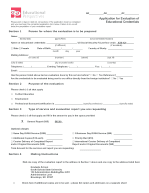Application for Evaluation of Educational Credentials