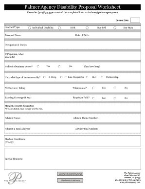 Disability Insurance Proposal Worksheet