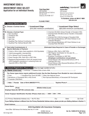 AXA Equitable Investment Edge 15 Annuity Application