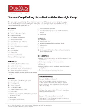 Summer Camp Packing List