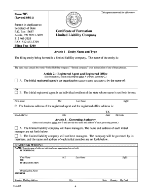 Texas Certificate of Formation for LLC