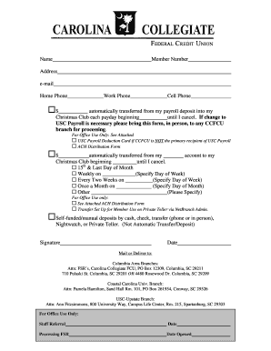 USC Payroll Deduction Christmas Club Form