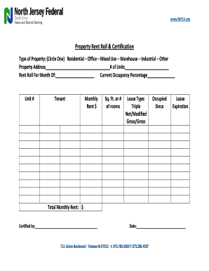 Property Rent Roll & Certification