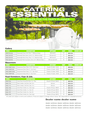 Catering Essentials Order Form