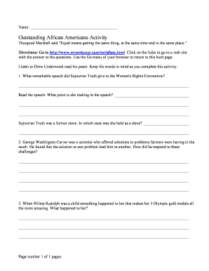 Outstanding African Americans Activity Worksheet