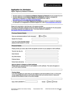 Application for Admission to Higher Degree by Research
