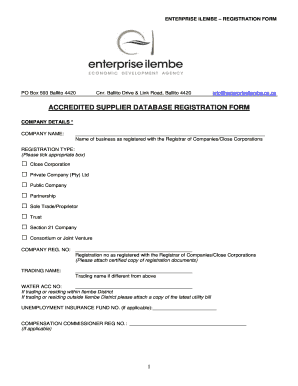 ACCREDITED SUPPLIER DATABASE REGISTRATION FORM - enterpriseilembe org