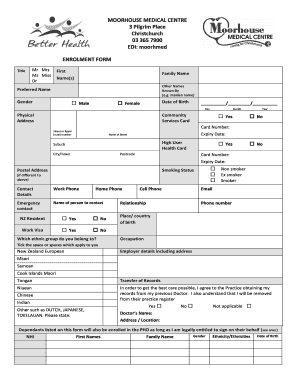 Moorhouse Medical Centre Enrolment Form