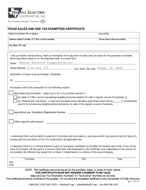 Texas Sales and Use Tax Exemption Certificate