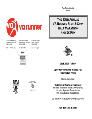 VA Runner Blue & Gray Half Marathon and 5k Run Registration Form