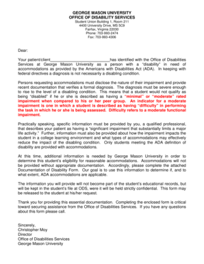 Documentation of Disability Form