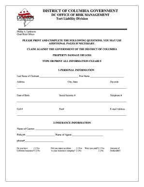 DC Government Property Damage Claim Form