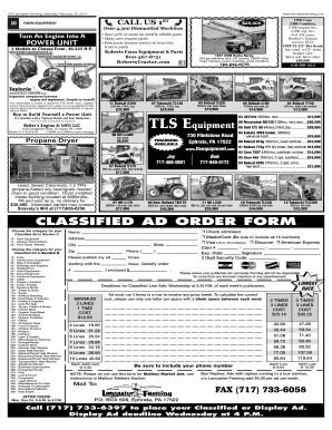 Farm Equipment Classified Ad Order Form