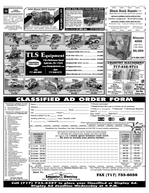 Farm Equipment Classified Ad Order Form