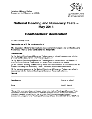 Headteachers' Declaration for National Reading and Numeracy Tests