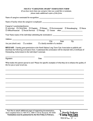 NDLTCA CAREGIVER AWARD NOMINATION FORM