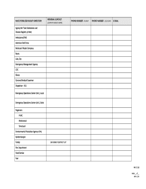 NHICS Form 258 Facility Directory