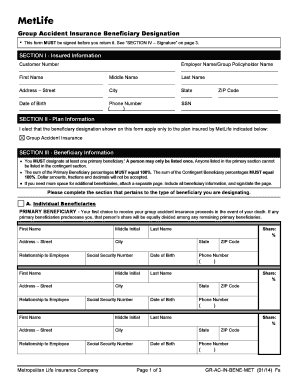 Group Accident Insurance Beneficiary Designation Form