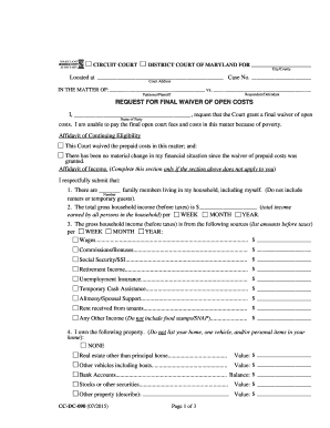 Maryland Final Waiver of Open Costs