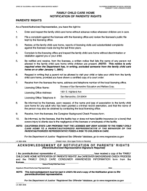 California Family Child Care Home Parents' Rights Notification