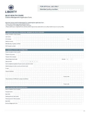 Blue Health Cover Disease Management Application Form