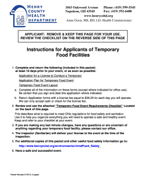 Ohio Temporary Food Facility Application