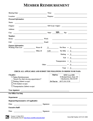 SEIU Local 888 Member Reimbursement Form