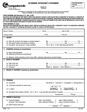 Attending Physician's Statement for Waiver of Premium