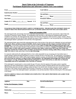 University of Tennessee Sport Club Registration and Consent Form
