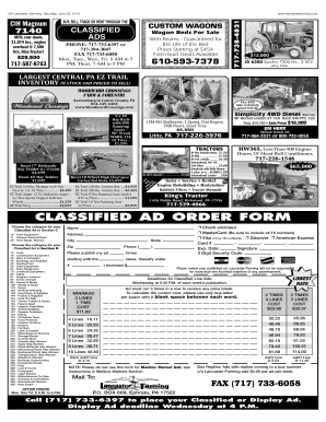 Farm Equipment Classified Ad Order Form
