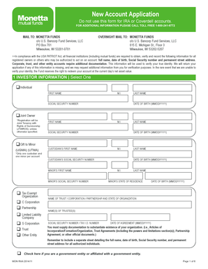 Monetta Funds New Account Application