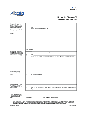 Alberta Land Titles Notice of Change of Address